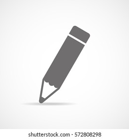 Pencil icon in flat design. Vector illustration. Gray pencil on white background with shadow.