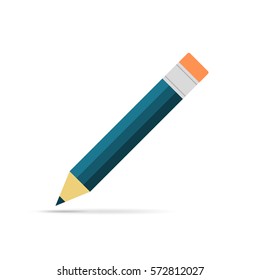 Pencil icon in flat design. Vector illustration. Pencil on white background with shadow.