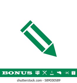 Pencil icon flat. Green pictogram on white background. Vector illustration symbol and bonus button