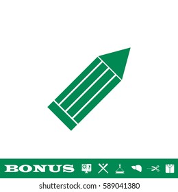 Pencil icon flat. Green pictogram on white background. Vector illustration symbol and bonus button