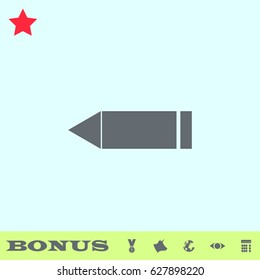 Pencil icon flat. Grey pictogram on blue background. Vector illustration symbol and bonus buttons medal, cow, earth, eye, calculator