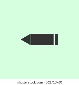 Pencil icon flat. Grey vector symbol on green background