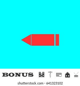 Pencil icon flat. Red pictogram on blue background. Vector illustration symbol and bonus buttons Music center, corkscrew, credit card, house, drum