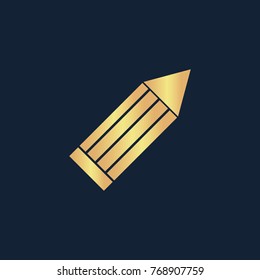 Pencil icon flat. Simple gold pictogram on dark background. Vector illustration symbol