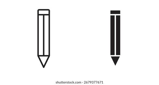 Icono de lápiz plano y paquete de estilo de trazo sobre fondo blanco. Ilustraciones vectoriales