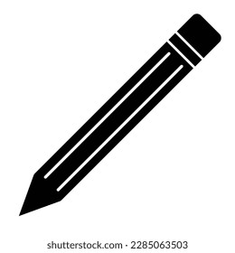 Pencil icon, flat style simple black color line vector object. Symbol logo for web, app, mobile, design, school, label, sticker, stamp concept isolated on white background.