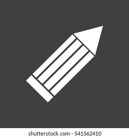 Pencil icon flat. Vector white illustration isolated on black background. Flat symbol