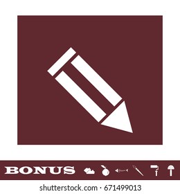 Pencil icon flat. White pictogram on brown background. Vector illustration symbol and bonus icons