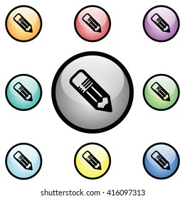 Pencil Icon Glass Button Icon Set