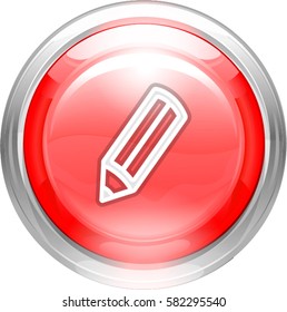 Pencil icon glossy realistic vector button