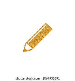 Pencil icon in gold glitter texture. Sparkle luxury style vector illustration.
