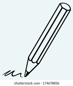 Pencil icon. Image isolated on blue background