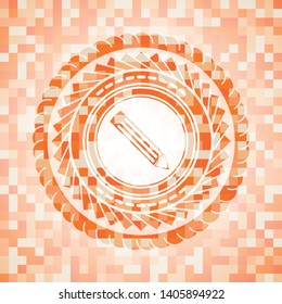pencil icon inside abstract emblem, orange mosaic background