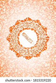 icono de lápiz dentro del emblema abstracto, fondo de mosaico naranja. 