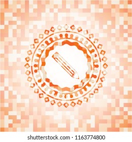 pencil icon inside abstract orange mosaic emblem with background
