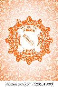  pencil icon inside abstract orange mosaic emblem with background
