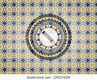 pencil icon inside arabesque badge. arabic decoration.