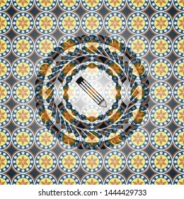 pencil icon inside arabesque badge. arabic decoration.