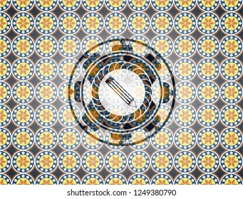 pencil icon inside arabesque emblem background. arabic decoration.