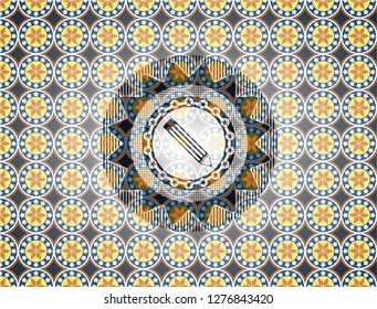 pencil icon inside arabesque emblem background. arabic decoration.