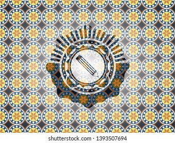 pencil icon inside arabesque emblem. arabic decoration.