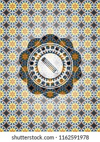 pencil icon inside arabesque style badge. arabic decoration.