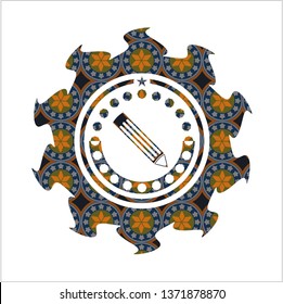 pencil icon inside arabesque style emblem. arabic decoration.