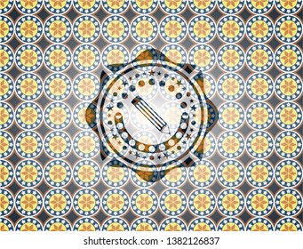 pencil icon inside arabesque style badge. arabic decoration.