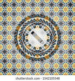 pencil icon inside arabesque style emblem. arabic decoration.
