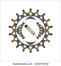 pencil icon inside arabic badge background. Arabesque decoration.