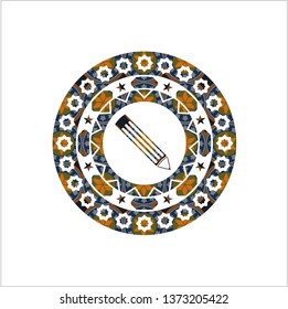 pencil icon inside arabic badge background. Arabesque decoration.