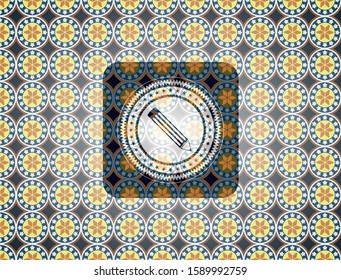 pencil icon inside arabic emblem. Arabesque decoration.