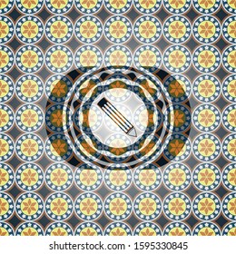 pencil icon inside arabic emblem background. Arabesque decoration.
