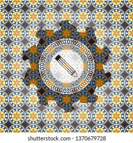 pencil icon inside arabic style emblem. Arabesque decoration.