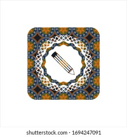 pencil icon inside arabic style emblem. Arabesque decoration.