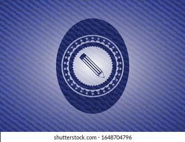pencil icon inside badge with denim texture