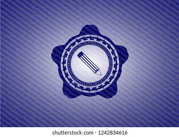 pencil icon inside badge with jean texture