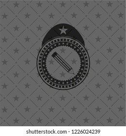 pencil icon inside black emblem