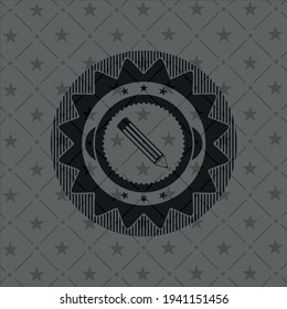 pencil icon inside black emblem. 