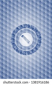 pencil icon inside blue badge with geometric pattern.