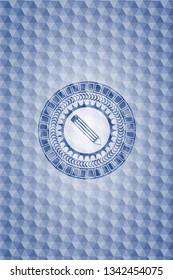pencil icon inside blue hexagon badge.