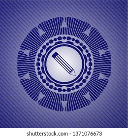 pencil icon inside emblem with jean texture