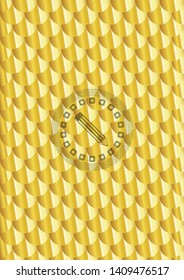 pencil icon inside gold shiny emblem. Scales pattern. Vector Illustration. Detailed.