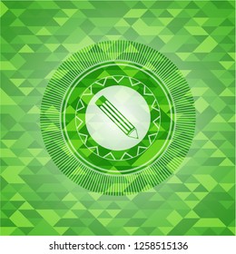pencil icon inside green emblem with triangle mosaic background