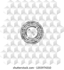pencil icon inside grey badge with geometric cube white background