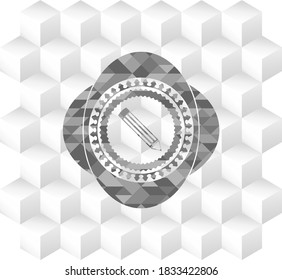Bleistift-Symbol im grauen Abzeichen mit geometrischem, weißem Hintergrund. 
