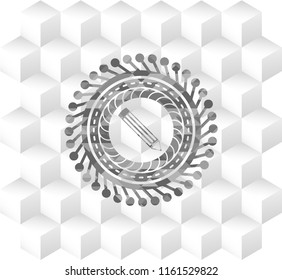 pencil icon inside grey emblem. Retro with geometric cube white background