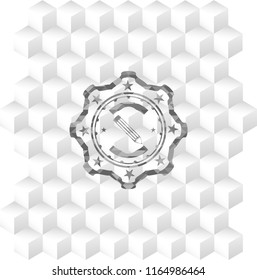 pencil icon inside grey emblem. Retro with geometric cube white background