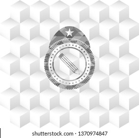 pencil icon inside grey icon or emblem with geometric cube white background