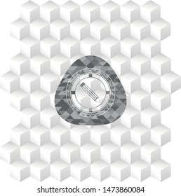 pencil icon inside grey emblem. Vintage with geometric cube white background